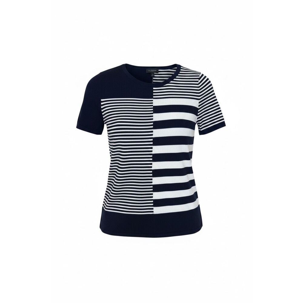 The Limited Striped Colorblock Crew Neck Short Sleeve Knit Top Navy White Small